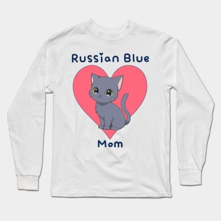 Russian Blue Mom Cat with Pink Heart Long Sleeve T-Shirt